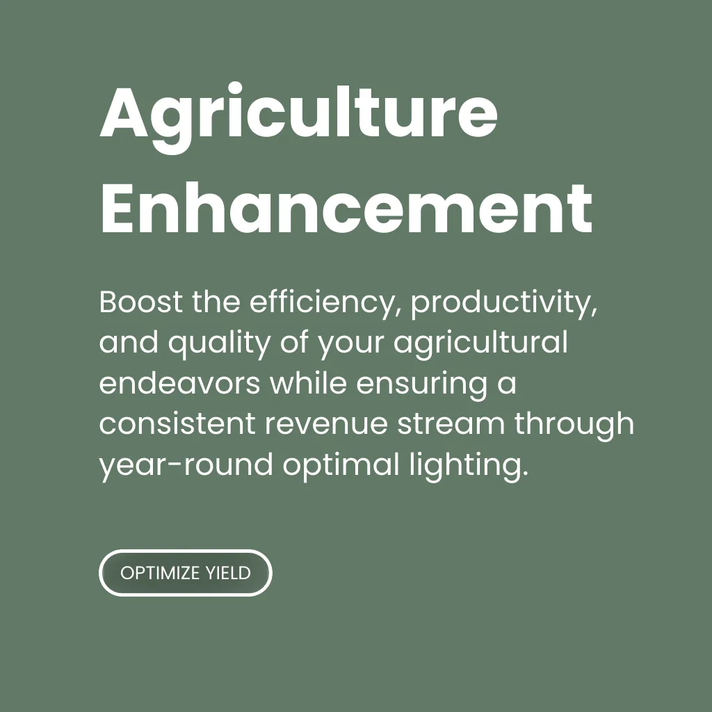 Boost the efficiency, productivity, and quality of your agricultural endeavors while ensuring a consistent revenue stream through year-round optimal lighting.